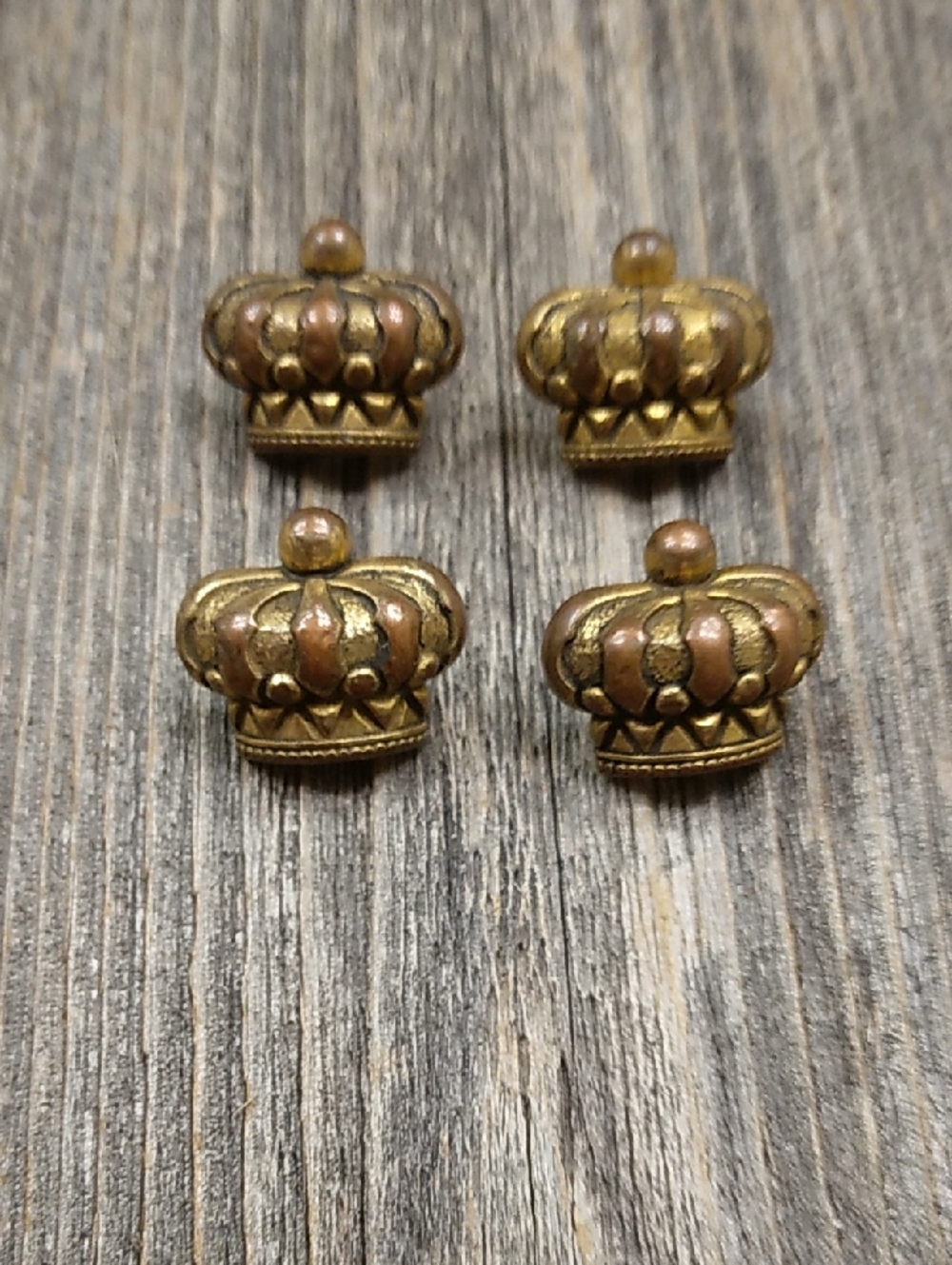 Antique Style Crown Brass Bronze Buttons Set of 4